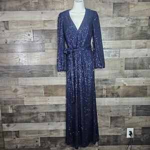New VINCE CAMUTO Womens Navy Blouson Sleeve Gown 6